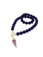 Collar piedras naturales onix, colgante pez baño oro amarillo