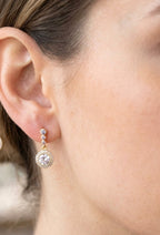Aros círculo halo con circones pavé, baño de oro amarillo, 5 x 12 mm