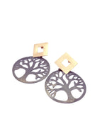 Aros árbol de la vida con baño de oro rosado y peltre, 35 mm