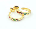 Semi argollas con circones multicolor y baño de oro amarillo, 18 mm