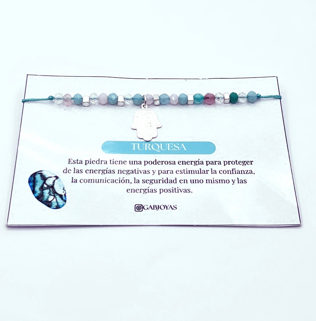 Pulsera mano de Fátima turquesa con cristales de 4 mm y baño de plata