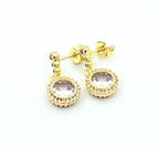 Aros círculo halo con circones pavé, baño de oro amarillo, 5 x 12 mm