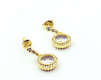 Aros círculo halo con circones pavé, baño de oro amarillo, 5 x 12 mm
