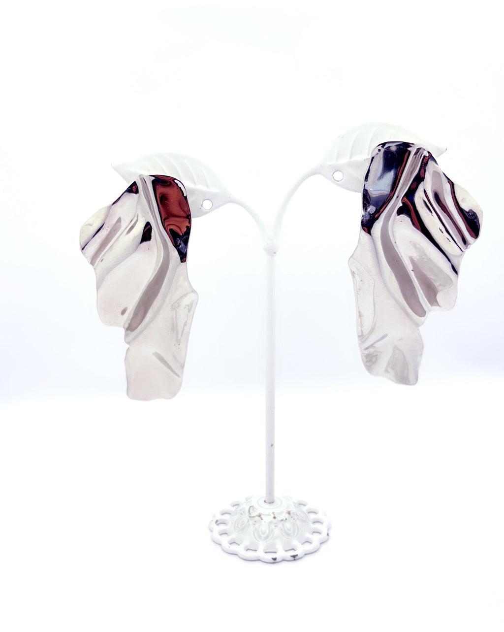 Aros de hojas platinadas, 40 mm de largo