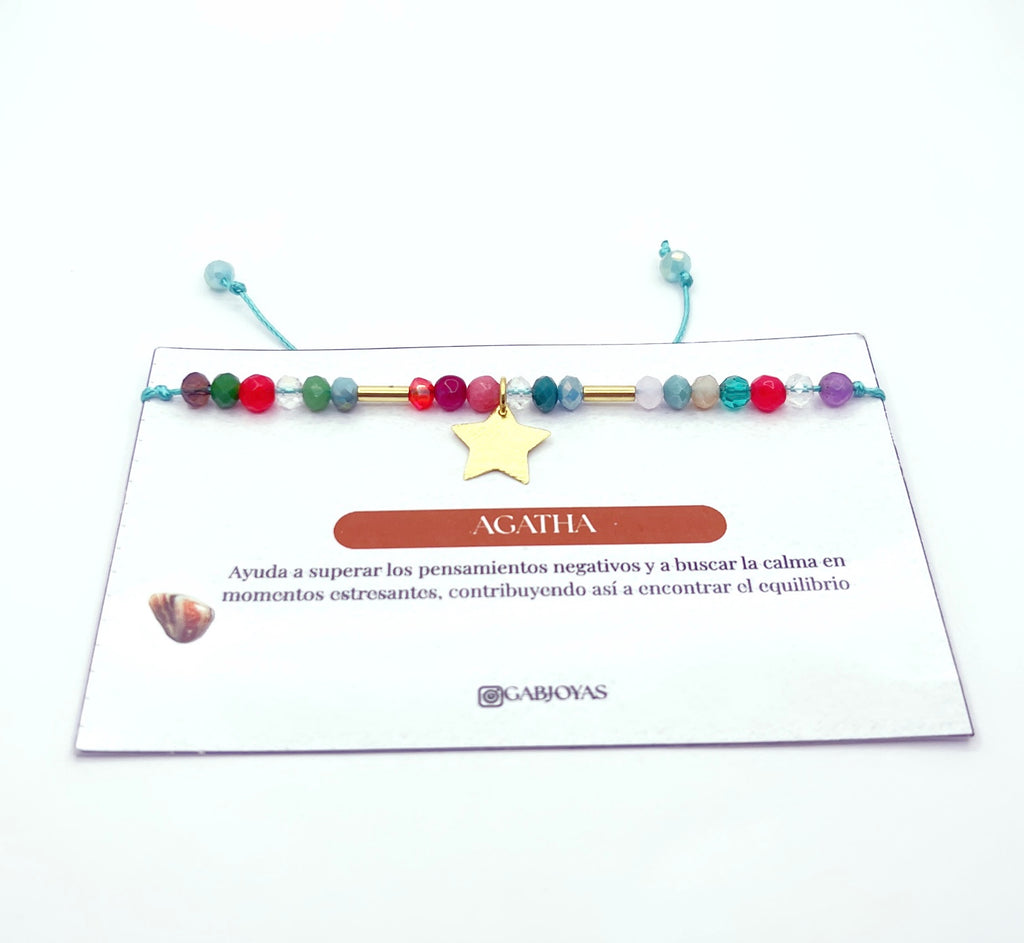 Pulsera estrella multicolor con cristales de 4 mm y macramé