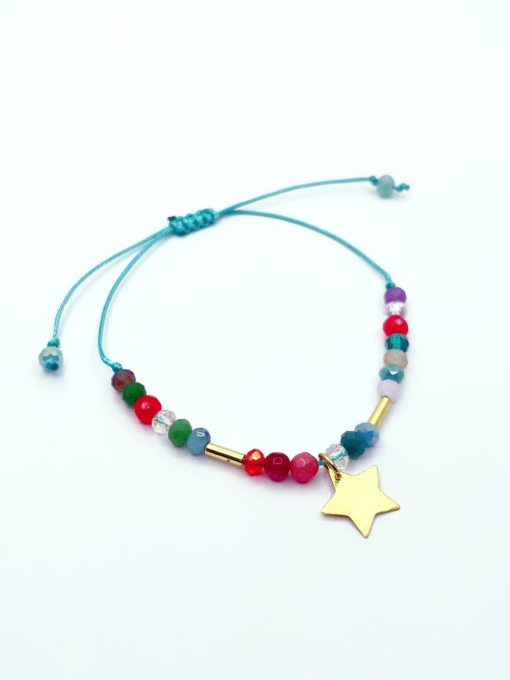 Pulsera estrella multicolor con cristales de 4 mm y macramé