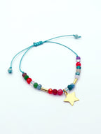 Pulsera estrella multicolor con cristales de 4 mm y macramé
