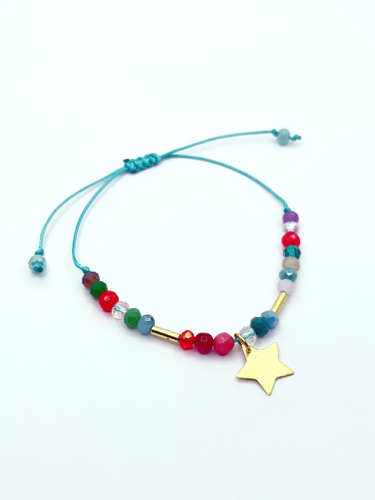 Pulsera estrella multicolor con cristales de 4 mm y macramé