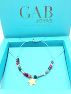 Pulsera estrella multicolor con cristales de 4 mm y macramé