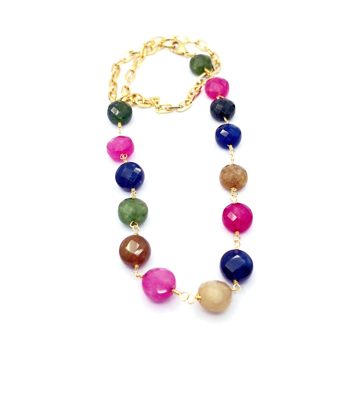 Collar piedras naturales multicolor baño oro amarillo