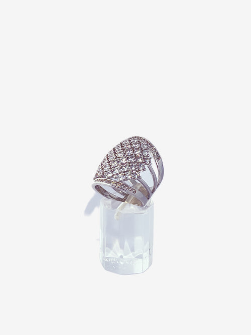 Anillo baño oro blanco y microcircones