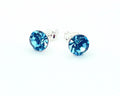 Aros de cristal aguamarina con base de plata 925, 6 mm