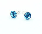 Aros de cristal aguamarina con base de plata 925, 6 mm