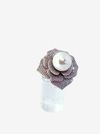 Anillo baño oro blanco flor microcircon y perla