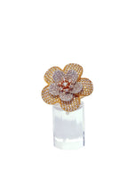 Anillo flor baño oro blanco y amarillo microcircones