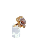 Anillo flor baño oro blanco y amarillo microcircones