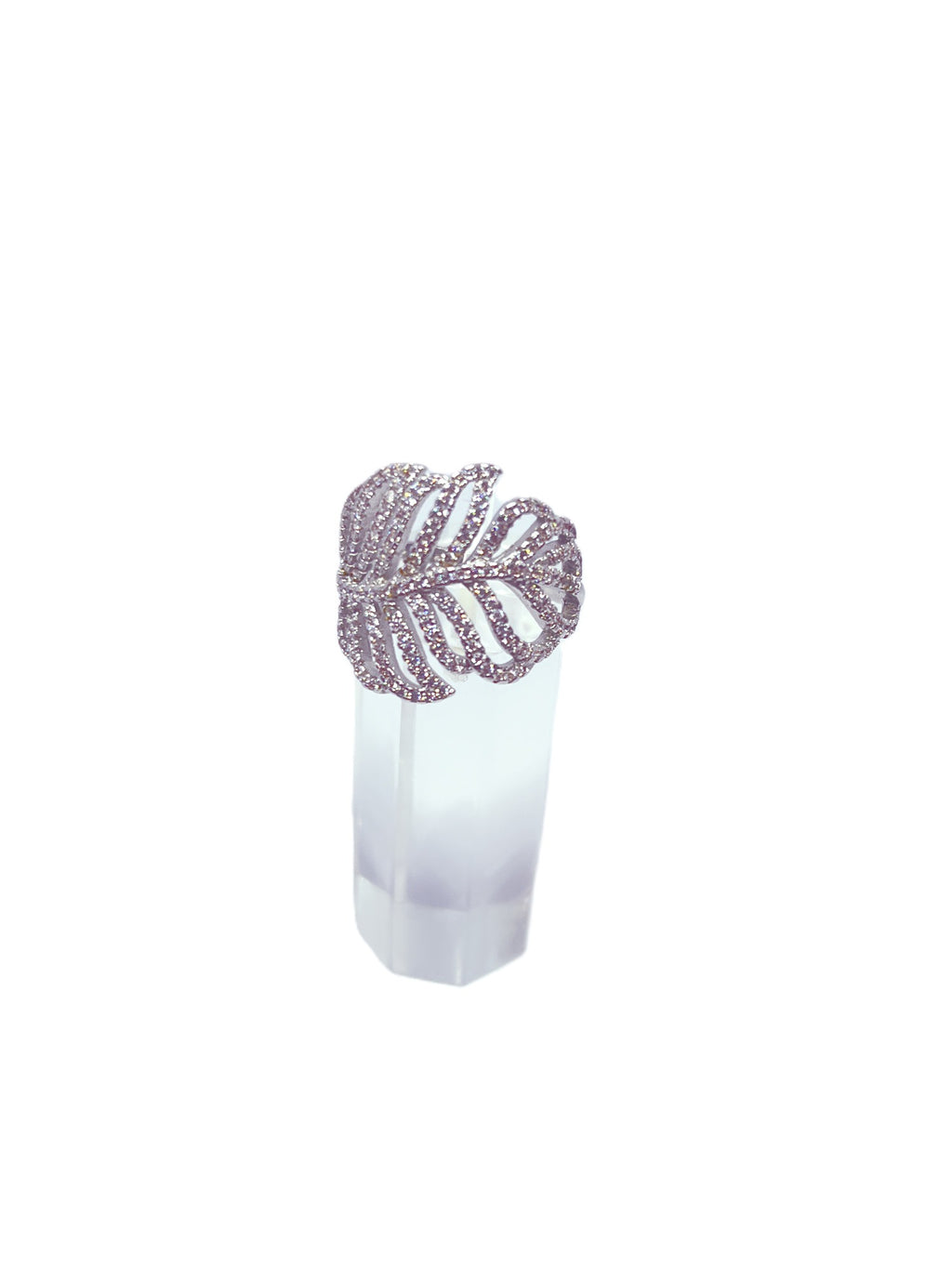 Anillo hoja baño oro blanco microcircones