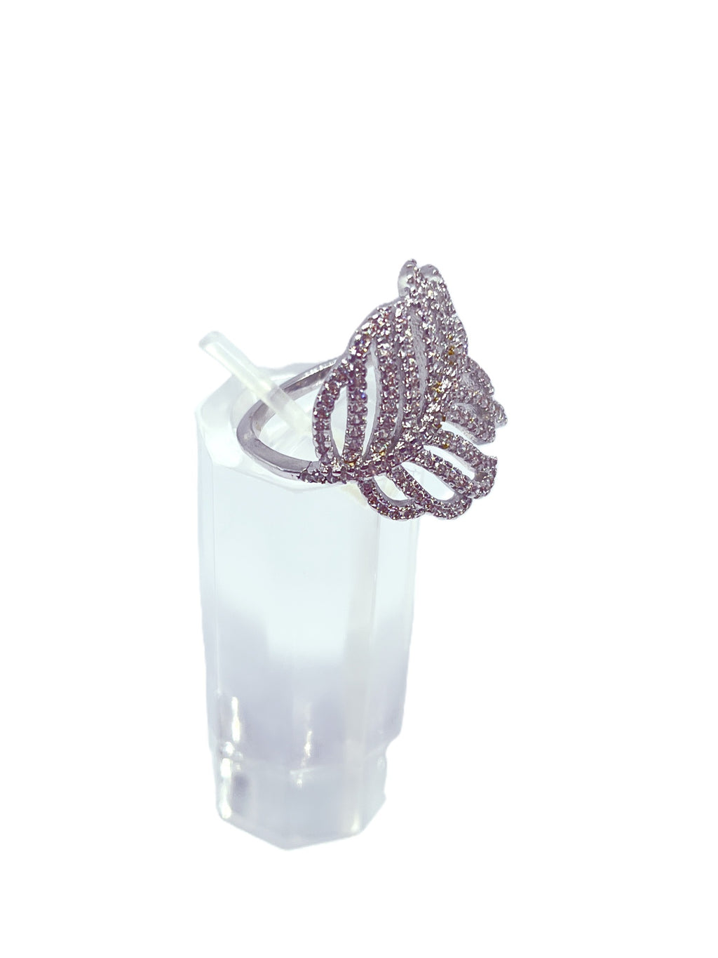 Anillo hoja baño oro blanco microcircones