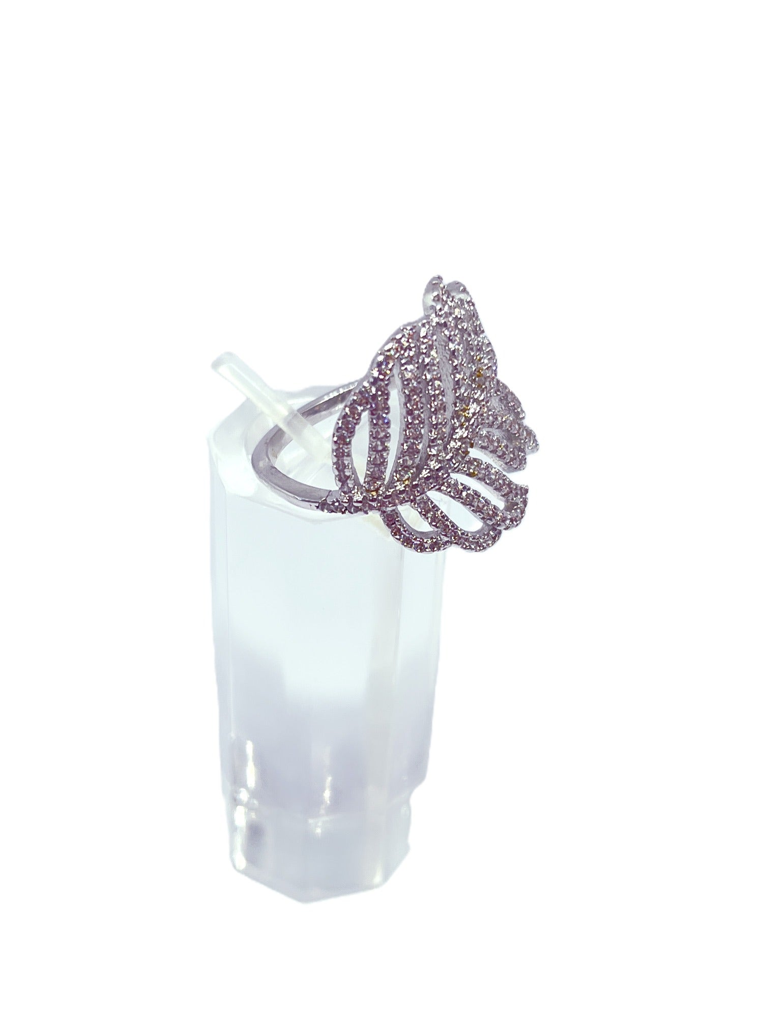 Anillo hoja baño oro blanco microcircones