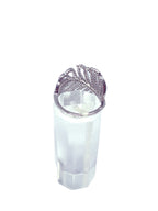 Anillo hoja baño oro blanco microcircones