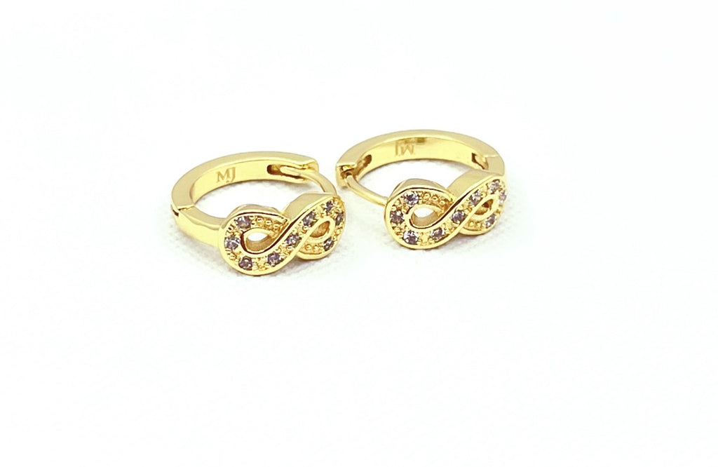 Argollas Huggie infinito con microcircones, baño de oro amarillo, 14 mm