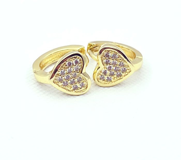 Argolla Huggie de corazón con microcircones, baño de oro amarillo 18K, 12 mm